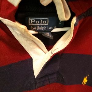 Striped (maroon/red & navy blue) Polo hoodie Sz L